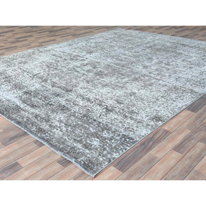 9'3"x12' Stone Gray, Worn Down Rustic Feel, Worn Wool Hand Knotted, Semi Antique Persian Tabriz, Oriental Rug FWR495264