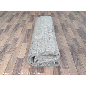 9'3"x12' Stone Gray, Worn Down Rustic Feel, Worn Wool Hand Knotted, Semi Antique Persian Tabriz, Oriental Rug FWR495264