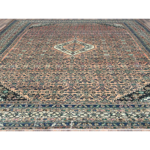 11'2"x21'2" Salmon Color, Vintage Persian Bibikabad with All Over Design, Hand Knotted, Pure Wool, Gallery Size Runner Oriental Rug FWR495288