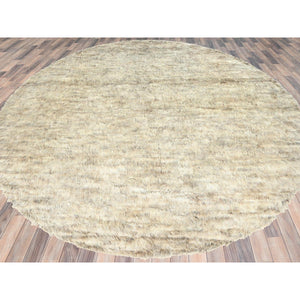 13'6"x13'6" Beige, Shag Flokati Greek Style, Undyed Natural Wool Hand Knotted, Round Oriental Rug FWR495378