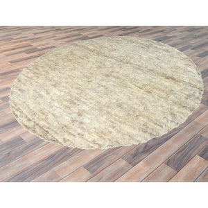 13'6"x13'6" Beige, Shag Flokati Greek Style, Undyed Natural Wool Hand Knotted, Round Oriental Rug FWR495378