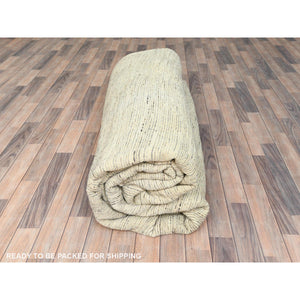 13'6"x13'6" Beige, Shag Flokati Greek Style, Undyed Natural Wool Hand Knotted, Round Oriental Rug FWR495378