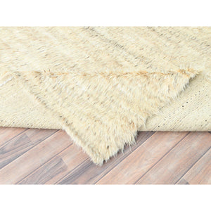 10'1"x14'1" Beige, Undyed Natural Wool Hand Knotted, Shag Flokati Greek Style, Oriental Rug FWR495390