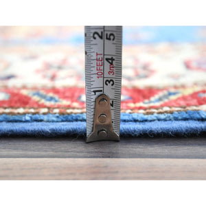 2'6"x33'6" Denim Blue, Soft Wool Hand Knotted, Afghan Super Kazak with Large Medallions, Vegetable Dyes Dense Weave, XL Runner Oriental Rug FWR495462