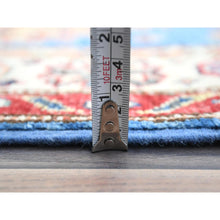 Load image into Gallery viewer, 2&#39;6&quot;x33&#39;6&quot; Denim Blue, Soft Wool Hand Knotted, Afghan Super Kazak With Large Medallions, Vegetable Dyes Dense Weave, Xl Runner Oriental Rug FWR495462