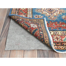 Load image into Gallery viewer, 2&#39;8&quot;x40&#39;8&quot; Denim Blue, Hand Knotted Afghan Super Kazak with Large Medallions Design, Vegetable Dyes Dense Weave, Organic Wool, XL Runner Oriental Rug FWR495594