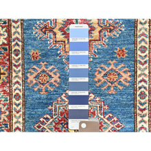 Load image into Gallery viewer, 2&#39;8&quot;x40&#39;8&quot; Denim Blue, Hand Knotted Afghan Super Kazak with Large Medallions Design, Vegetable Dyes Dense Weave, Organic Wool, XL Runner Oriental Rug FWR495594