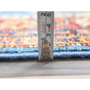 2'8"x40'8" Denim Blue, Hand Knotted Afghan Super Kazak with Large Medallions Design, Vegetable Dyes Dense Weave, Organic Wool, XL Runner Oriental Rug FWR495594