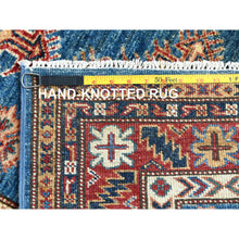 Load image into Gallery viewer, 2&#39;8&quot;x40&#39;8&quot; Denim Blue, Hand Knotted Afghan Super Kazak with Large Medallions Design, Vegetable Dyes Dense Weave, Organic Wool, XL Runner Oriental Rug FWR495594
