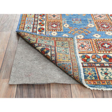 Load image into Gallery viewer, 3&#39;x24&#39;5&quot; Denim Blue, Natural Dyes Densely Woven, Pure Wool Hand Knotted, Afghan Super Kazak With Serrated Medallions, Xl Runner Oriental Rug FWR495636