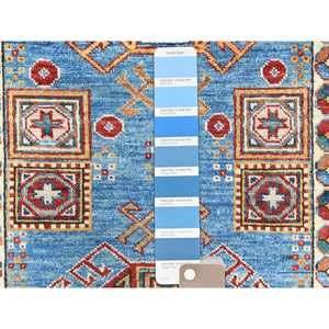 3'x24'5" Denim Blue, Natural Dyes Densely Woven, Pure Wool Hand Knotted, Afghan Super Kazak With Serrated Medallions, Xl Runner Oriental Rug FWR495636