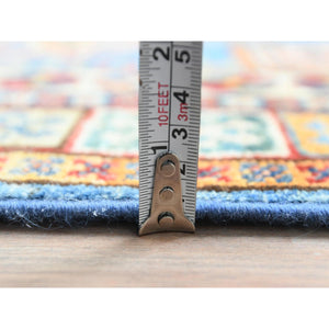 3'x24'5" Denim Blue, Natural Dyes Densely Woven, Pure Wool Hand Knotted, Afghan Super Kazak With Serrated Medallions, Xl Runner Oriental Rug FWR495636