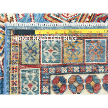 Load image into Gallery viewer, 3&#39;x24&#39;5&quot; Denim Blue, Natural Dyes Densely Woven, Pure Wool Hand Knotted, Afghan Super Kazak With Serrated Medallions, Xl Runner Oriental Rug FWR495636