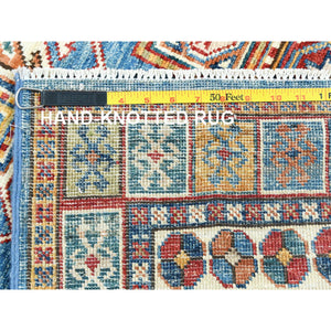 3'x24'5" Denim Blue, Natural Dyes Densely Woven, Pure Wool Hand Knotted, Afghan Super Kazak With Serrated Medallions, Xl Runner Oriental Rug FWR495636