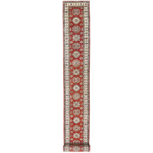 Load image into Gallery viewer, 2&#39;8&quot;x39&#39;1&quot; Rich Red, Afghan Super Kazak with Large Medallions, Vegetable Dyes Dense Weave, Soft Wool Hand Knotted, XL Runner Oriental Rug FWR495642