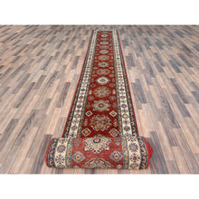 Load image into Gallery viewer, 2&#39;8&quot;x39&#39;1&quot; Rich Red, Afghan Super Kazak with Large Medallions, Vegetable Dyes Dense Weave, Soft Wool Hand Knotted, XL Runner Oriental Rug FWR495642