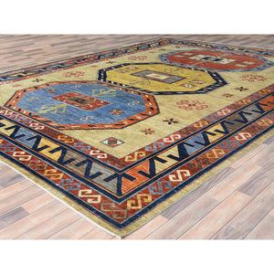 10'2"x13'6" Light Green, Extra Soft Wool Hand Knotted, Armenian Inspired Caucasian Design 200 KPSI, Vegetable Dyes Dense Weave, Oriental Rug FWR495678
