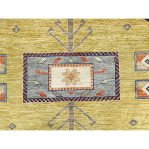 10'2"x13'6" Light Green, Extra Soft Wool Hand Knotted, Armenian Inspired Caucasian Design 200 KPSI, Vegetable Dyes Dense Weave, Oriental Rug FWR495678