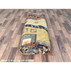 10'2"x13'6" Light Green, Extra Soft Wool Hand Knotted, Armenian Inspired Caucasian Design 200 KPSI, Vegetable Dyes Dense Weave, Oriental Rug FWR495678