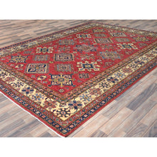 Load image into Gallery viewer, 7&#39;10&quot;x10&#39;6&quot; Coral Red, Natural Dyes Densely Woven, Natural Wool Hand Knotted, Afghan Super Kazak With Geometric Medallions, Oriental Rug FWR495840