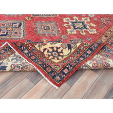 Load image into Gallery viewer, 7&#39;10&quot;x10&#39;6&quot; Coral Red, Natural Dyes Densely Woven, Natural Wool Hand Knotted, Afghan Super Kazak With Geometric Medallions, Oriental Rug FWR495840