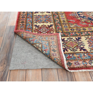 8'10"x12'8" Rich Red, Hand Knotted Afghan Super Kazak With Geometric Medallions, Vegetable Dyes Dense Weave, Pure Wool, Oriental Rug FWR495846