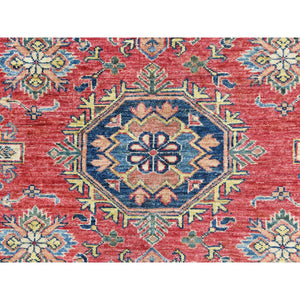 8'10"x12'8" Rich Red, Hand Knotted Afghan Super Kazak With Geometric Medallions, Vegetable Dyes Dense Weave, Pure Wool, Oriental Rug FWR495846