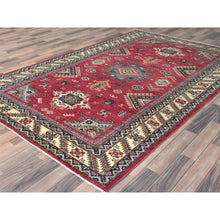 Load image into Gallery viewer, 6&#39;x9&#39;1&quot; Rouge Pink, Natural Dyes Densely Woven, Organic Wool Hand Knotted, Afghan Super Kazak With Large Medallion, Oriental Rug FWR495864