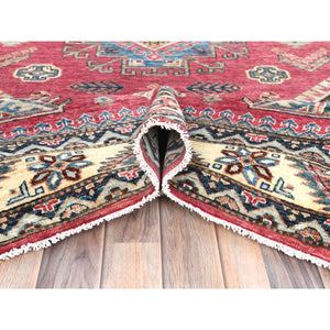 6'x9'1" Rouge Pink, Natural Dyes Densely Woven, Organic Wool Hand Knotted, Afghan Super Kazak With Large Medallion, Oriental Rug FWR495864