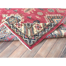 Load image into Gallery viewer, 6&#39;x9&#39;1&quot; Rouge Pink, Natural Dyes Densely Woven, Organic Wool Hand Knotted, Afghan Super Kazak With Large Medallion, Oriental Rug FWR495864