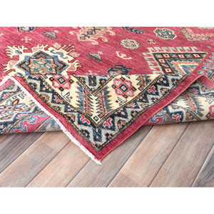 6'x9'1" Rouge Pink, Natural Dyes Densely Woven, Organic Wool Hand Knotted, Afghan Super Kazak With Large Medallion, Oriental Rug FWR495864