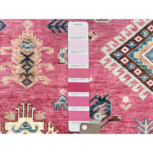 6'x9'1" Rouge Pink, Natural Dyes Densely Woven, Organic Wool Hand Knotted, Afghan Super Kazak With Large Medallion, Oriental Rug FWR495864