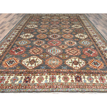 Load image into Gallery viewer, 10&#39;3&quot;x13&#39;10&quot; Stone Gray, Densely Woven Extra Soft Wool, Hand Knotted Afghan Super Kazak With Geometric Medallions, Natural Dyes, Oriental Rug FWR495888