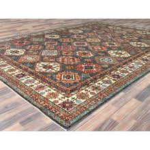Load image into Gallery viewer, 10&#39;3&quot;x13&#39;10&quot; Stone Gray, Densely Woven Extra Soft Wool, Hand Knotted Afghan Super Kazak With Geometric Medallions, Natural Dyes, Oriental Rug FWR495888