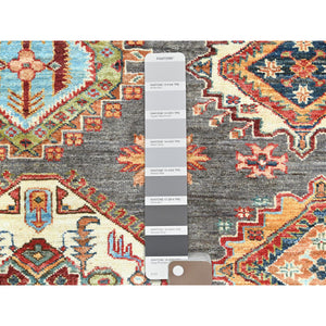 10'3"x13'10" Stone Gray, Densely Woven Extra Soft Wool, Hand Knotted Afghan Super Kazak With Geometric Medallions, Natural Dyes, Oriental Rug FWR495888