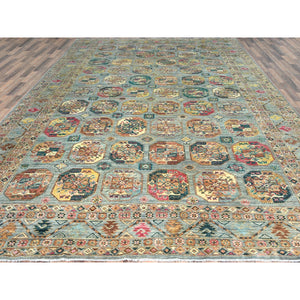 9'9"x14'1" Silver Blue, Afghan Super Kazak With Elephant Feet Design, Natural Dyes Densely Woven, Pure Wool Hand Knotted, Oriental Rug FWR495936