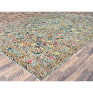 9'9"x14'1" Silver Blue, Afghan Super Kazak With Elephant Feet Design, Natural Dyes Densely Woven, Pure Wool Hand Knotted, Oriental Rug FWR495936