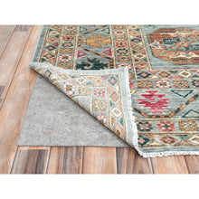 Load image into Gallery viewer, 9&#39;9&quot;x14&#39;1&quot; Silver Blue, Afghan Super Kazak With Elephant Feet Design, Natural Dyes Densely Woven, Pure Wool Hand Knotted, Oriental Rug FWR495936