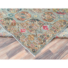 Load image into Gallery viewer, 9&#39;9&quot;x14&#39;1&quot; Silver Blue, Afghan Super Kazak With Elephant Feet Design, Natural Dyes Densely Woven, Pure Wool Hand Knotted, Oriental Rug FWR495936