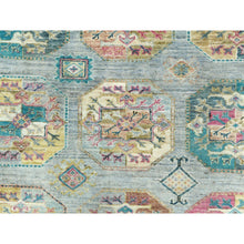 Load image into Gallery viewer, 9&#39;9&quot;x14&#39;1&quot; Silver Blue, Afghan Super Kazak With Elephant Feet Design, Natural Dyes Densely Woven, Pure Wool Hand Knotted, Oriental Rug FWR495936