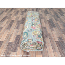 Load image into Gallery viewer, 9&#39;9&quot;x14&#39;1&quot; Silver Blue, Afghan Super Kazak With Elephant Feet Design, Natural Dyes Densely Woven, Pure Wool Hand Knotted, Oriental Rug FWR495936