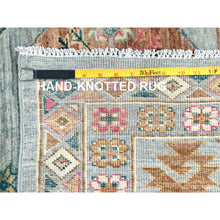 Load image into Gallery viewer, 9&#39;9&quot;x14&#39;1&quot; Silver Blue, Afghan Super Kazak With Elephant Feet Design, Natural Dyes Densely Woven, Pure Wool Hand Knotted, Oriental Rug FWR495936
