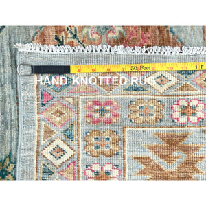 9'9"x14'1" Silver Blue, Afghan Super Kazak With Elephant Feet Design, Natural Dyes Densely Woven, Pure Wool Hand Knotted, Oriental Rug FWR495936