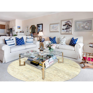 12'1"x12'1" Beige, Shag Flokati Greek Style, Undyed Natural Wool Hand Knotted, Round Oriental Rug FWR495948