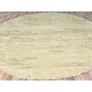 12'1"x12'1" Beige, Shag Flokati Greek Style, Undyed Natural Wool Hand Knotted, Round Oriental Rug FWR495948
