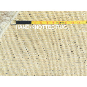 12'1"x12'1" Beige, Shag Flokati Greek Style, Undyed Natural Wool Hand Knotted, Round Oriental Rug FWR495948