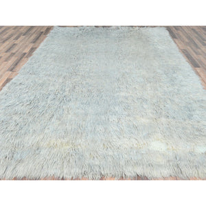 8'x9'9" Blueish Gray, Shag Flokati Greek Style, Undyed Natural Wool Hand Knotted, Oriental Rug FWR495960