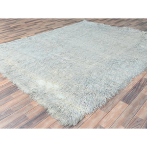 8'x9'9" Blueish Gray, Shag Flokati Greek Style, Undyed Natural Wool Hand Knotted, Oriental Rug FWR495960