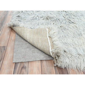 8'x9'9" Blueish Gray, Shag Flokati Greek Style, Undyed Natural Wool Hand Knotted, Oriental Rug FWR495960