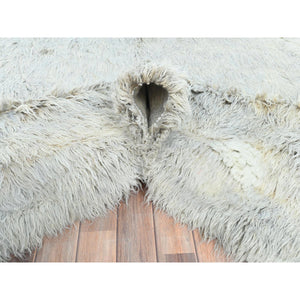 8'x9'9" Blueish Gray, Shag Flokati Greek Style, Undyed Natural Wool Hand Knotted, Oriental Rug FWR495960